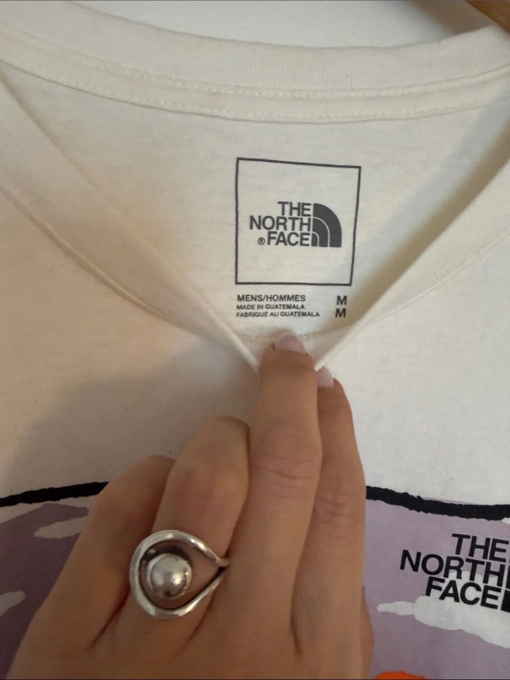The North Face Cream Long Sleeve Graphic Tee with Multicolor Mountain Print